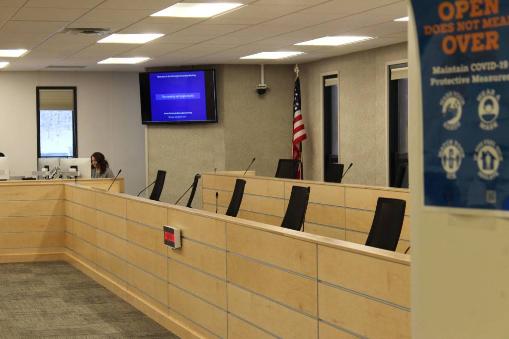 Kenai Peninsula Borough Clerk Johni Blankenship is seen inside of the renovated Betty J. Glick Assembly Chambers on Monday, Jan. 4 in Soldotna, Alaska. (Ashlyn OHara/Peninsula Clarion)