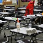 Sanitization equipment is seen inside of a classroom at Kenai Middle School on Friday, Jan. 8 in Kenai, Alaska. (Ashlyn OHara/Peninsula Clarion)
