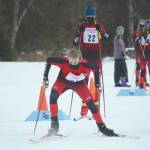 Kenai Centrals Jack Laker takes victory in the boys race with Seward at the Kenai Nordic Trails on Saturday, Jan. 16, 2021, in Kenai, Alaska. (Photo by Jeff Helminiak)