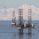 The Endeavour-Spirit of Independence jack up rig, is seen here in early April, 2013, at the Cosmopolitan site in lower Cook Inlet near Anchor Point, Alaska. (Photo by Brian Smith/Peninsula Clarion)
