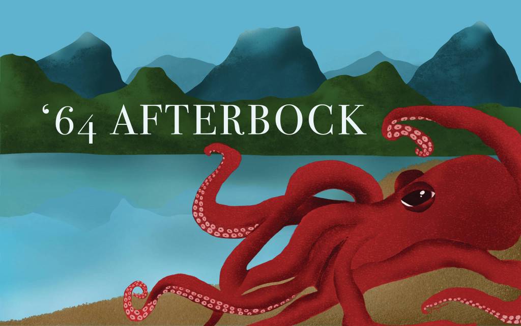 Tracey Hansens design for Grace Ridge Brewerys 64 Afterbock beer label contest to commemorate the 20th anniversary of the Kachemak Bay National Estuarine Research Reserve (KBNERR). The designs go on exhibit and the winning label will be revealed Friday, Feb. 5, 2021, at the brewery in Homer, Alaska. (Photo courtesy of Grace Ridge Brewery)