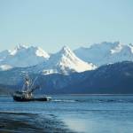 A fishing boat passes in front of Poot Peak on Sunday, Feb. 7, 2021, in Homer, Alaska. (Photo by Michael Armstrong/Homer News)