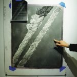 Bunnell Street Arts Center Artist in Residence Nina Elder points to a drawing of frayed rope on Thursday, Feb. 11, 2021, at Bunnell Street Arts Center in Homer, Alaska. During her residency she will be drawing found objects like rope that people bring to her. (Photo by Michael Armstrong/Homer News)