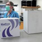 The Pfizer vaccine for COVID-19 shortly after it arrived at the South Peninsula Hospital on Wednesday, Dec. 16, 2020 in Homer, Alaska. (Photo by Megan Pacer/Homer News)