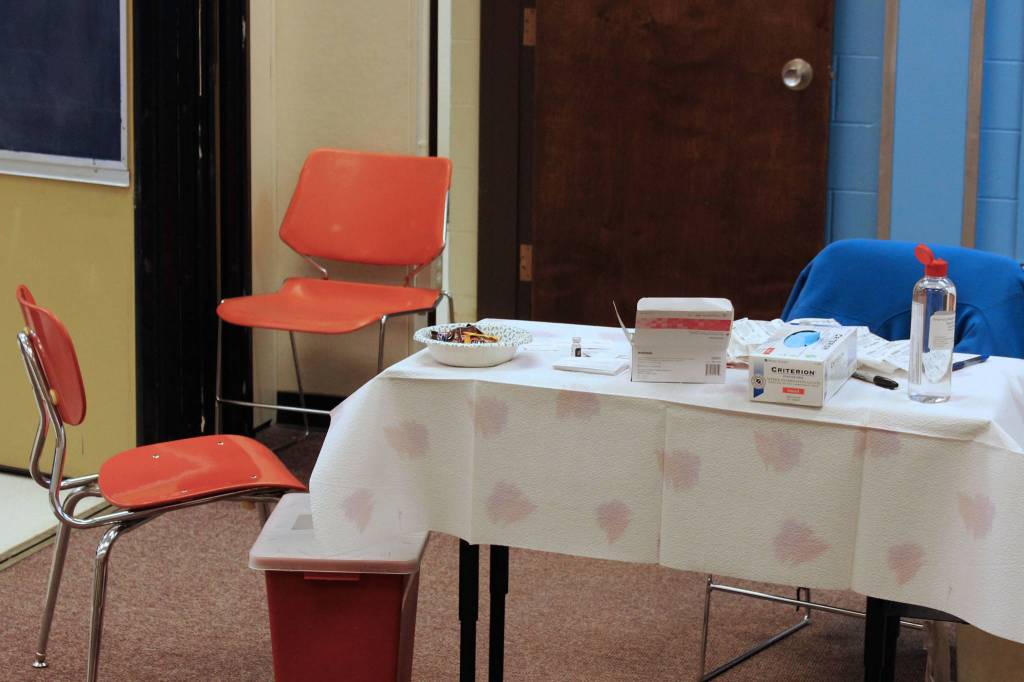 A COVID-19 vaccination station is seen on Friday, Feb. 26, 2021 in Soldotna, Alaska. (Photo by Ashlyn OHara/Peninsula Clarion)