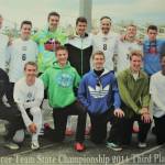 Longtime Homer boys soccer coach Warren Waldorf (top right) celebrates a third place win at the soccer state championship in 2014. (Photo by Kim Greer/courtesy Warren Waldorf)