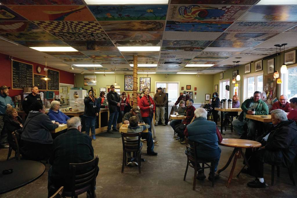 Rep. Sarah Vance, R-Homer, speaks at a town hall meeting on Monday, March 29, 2021, at Captains Coffee in Homer, Alaska. (Photo by Michael Armstrong/Homer News)