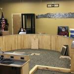 Photo courtesy of City of Homer 
City of Homer staff hold a meeting in the Cowles Council Chambers at Homer City Hall in this undated photo. The chambers are being remodeled to allow COVID-safe public meetings.