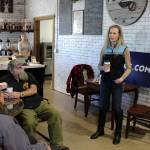 Kelly Tshibaka addresses members of the community at Nikiski Hardware & Supply on Friday, April 9, 2021 in Nikiski, Alaska. (Ashlyn OHara/Peninsula Clarion)