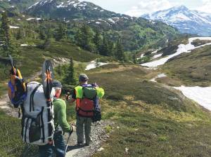 Mark Spano and Bob Loeffler hike in Chugach National Forest in this undated photo. (Photo courtesy Chris Beck/Alaska Trails Initiative)