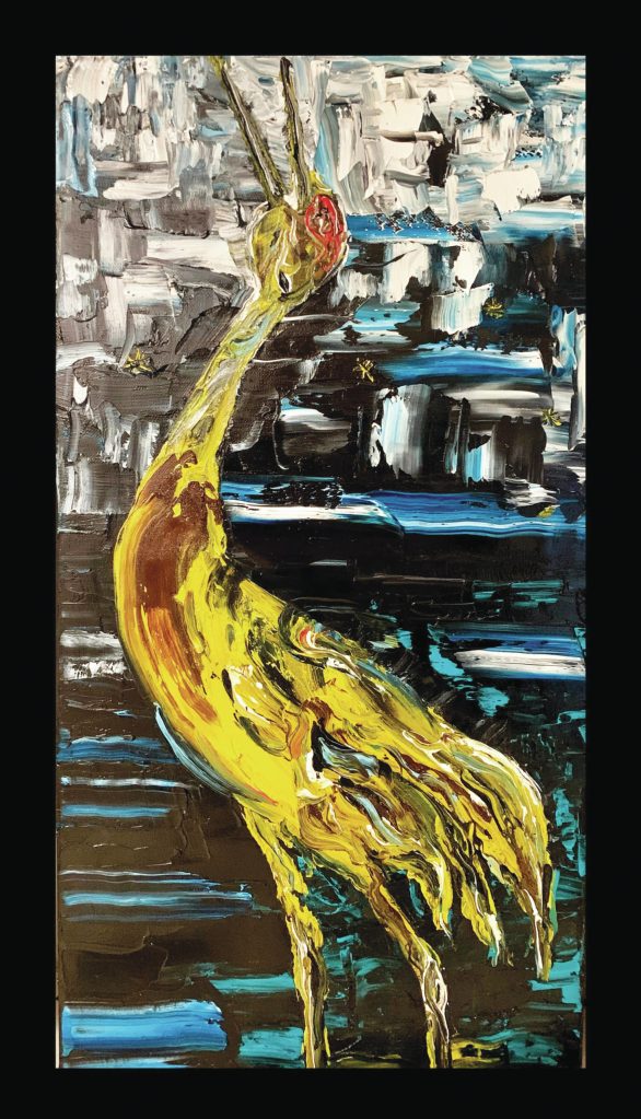 E.M. Remmes sandhill crane paintings go on display starting Friday, May 7, 2021, at Grace Ridge Brewery in Homer, Alaska. (Photo courtesy of Grace Ridge Brewery)
