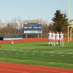 Lady Mariners Debbie Weisser executes a penalty kick against Grace Christian School during the soccer game April 30; 2021; at the Homer High School soccer field. (Photo by Sarah Knapp/Homer News)