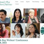 This screenshot from the Kachemak Bay Writers Conference website shows the faculty who will be attending the conference, held virtually May 15-18. From left to right, top row, are Francisco Cantú, Victoria Chang, Ernestine Hayes, and Brandon Hobson. From left to right, bottow row, are Anis Mojgani, Marie Mutsuki Mockett and Vera Starbard.