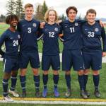 Photo by Sarah Knapp / Homer News
The seniors on the Homer High School boys soccer team were recognized in a ceremony May 14. Pictured left to right are Eyoab Knapp, Clayton Beachy, Parker Lowney, Tanner Reid and Owen Glasman. Not pictured is Austin Cline.