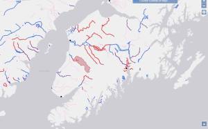 Screenshot 
A DNR map of navigable and non-navigable waters are seen on the Kenai Peninsula.