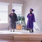 Four Homer Flex High School seniors participate in graduation ceremonies on May 18. (Photo by Sarah Knapp/Homer News)