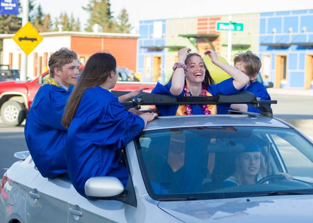 Homer High School seniors participate in the graduation parade on May 18. (Photo by Sarah Knapp/Homer News)