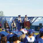Homer High School valedictorians Austin Cline and Lawrence Dunn challenge their fellow graduates to accept others differences and stand up for what is right during graduation May 18. (Photo by Sarah Knapp/Homer News)