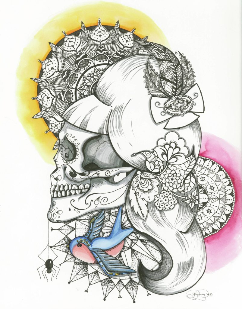 Sharlyn Youngs de Morte is part of her show, Lines in Focus, opening Friday, June 6, 2021, at the Homer Council on the Arts in Homer, Alaska. (Photo by Michael Armstrong/Homer News)