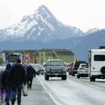 Poot Peak looms over visitors to the Homer Spit on Saturday, May 29, 2021, in Homer, Alaska. (Photo by Michael Armstrong/Homer News)