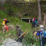The group of volunteers for National Trails Day begin hiking up South Eldred Trail to see what work needed to be accomplished. (Photo by Sarah Knapp/Homer News)