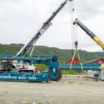 A new marine travel lift was installed at Northern Enterprises Boat Yard, Inc. last week. The new lift has a width of 46 feet 8 inches, height of 43 feet and has an inside clearing of 33.5 feet for vessels. (Photo by Sarah Knapp/Homer News)