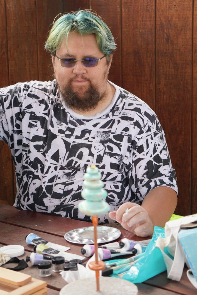 Argent Kvasnikoff discusses a Denaina wayfinding system, Tuyanitun, at a land acknowledgment workshop held on Aug. 22, 2020, at Tuggeht  Bishops Beach  in Homer, Alaska. (Photo by Michael Armstrong/Homer News)