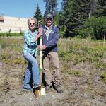 Sherry Stead, left, and Don Stead, right, pose on Sunday, June 6, 2021, at the groundbreaking of the new building for Grace Ridge Brewery at 870 Smoky Bay Way. Jay-Brant Contractors has started construction of the brewery, tasting room and beer garden to be completed by next fall. (Photo courtesy of Grace Ridge Brewery)