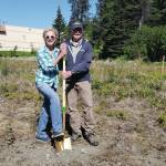 Sherry Stead, left, and Don Stead, right, pose on Sunday, June 6, 2021, at the groundbreaking of the new building for Grace Ridge Brewery at 870 Smoky Bay Way. Jay-Brant Contractors has started construction of the brewery, tasting room and beer garden to be completed by next fall. (Photo courtesy of Grace Ridge Brewery)