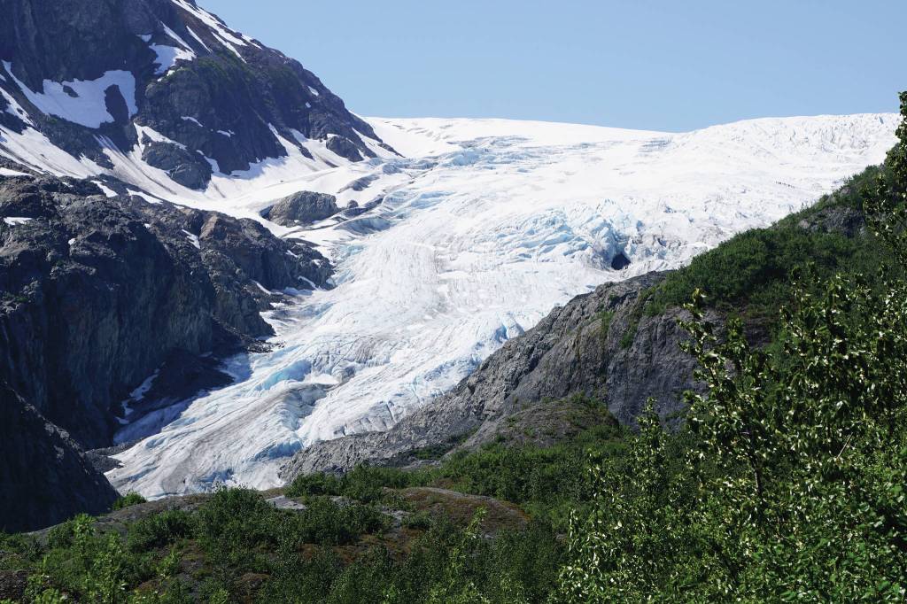 An ice dam burst on Exit Glacier on Monday, June 14, 2021, near Seward, Alaska. (Photo by Michael Armstrong/Homer News)