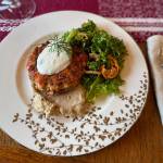 Bell pepper, cabbage and onions add flavor and texture to this salmon cake recipe. (Photo by Tress Dale/Peninsula Clarion)