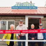 The Homer Chamber of Commerce and Visitor Center hosted a grand opening and ribbon-cutting ceremony for the new Homer Spit Visitor Information Center July 1. The office, located near Ramp 4 on the Homer Spit, will be open Thursdays through Sundays, July 1-Sept. 5 to offer information about Homer to visitors. (Photo by Sarah Knapp/Homer News)