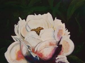 Brtini Siekaniecs peony painting is part of an exhibit opening Friday, July 2, 2021, at Grace Ridge Brewing in Homer, Alaska. It also will be on the label for Grace Ridges Imperial White beer made especially for the 2021 Homer Peony Festival.(Photo provided)
