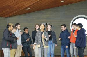 The Yale University Whiffenpoofs perform in a concert Thursday, July 8, 2021, at the Boathouse Pavillion in Homer, Alaska. The group also did a workshop Thursday at the Homer Council on the Arts. (Photo by Michael Armstrong/Homer News)