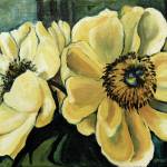 A painting from Gerri Martin's exhibit, "Peonies: Alaska’s Floral Gems,” that opened Friday, July 2, 2021, at Fireweed Gallery in Homer, Alaska. (Photo provided)