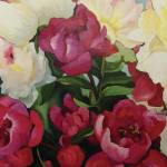 A painting from Gerri Martin's exhibit, "Peonies: Alaska’s Floral Gems,” that opened Friday, July 2, 2021, at Fireweed Gallery in Homer, Alaska. (Photo provided)
