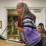 April Orth testifies before the Kenai Peninsula Borough School District Board of Education on Monday, July 12, 2021 in Soldotna, Alaska. (Ashlyn O'Hara/Peninsula Clarion)