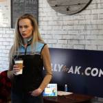 Kelly Tshibaka addresses members of the community at Nikiski Hardware & Supply on Friday, April 9, 2021 in Nikiski, Alaska. (Ashlyn OHara/Peninsula Clarion)