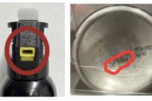 A bear spray manufacturer issued a recall on a bear repellant product, shown here with identifying characteristics, that may not spray as intended. (Screenshot / SABRE)