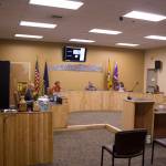 The Homer City Council met in person for the first time in the newly renovated Cowles Council Chamber on July 26. (Photo by Sarah Knapp/Homer News)
