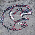 ShapingFuture. Mavis Mullers first human mosaic ground design action, was held on Sept. 26, 2009, on International Climate Change Action Day at Bishops Beach in Homer, Alaska. (Photo Scott Dickerson and courtesy of Mavis Muller)
