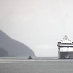 Dana Zigmund / Juneau Empire
The Serenade of the Seas arrives in Juneau early Friday morning. The Royal Caribbean cruise ship is the first large cruise ship to come to Juneau since the pandemic caused the cancellation of the 2020 cruise ship season and delayed the 2021 season.