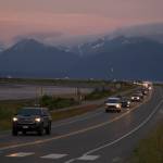 The Homer Spit is evacuated during the July 28 tsunami warning at about 10:50 p.m. (Photo by Sarah Knapp)