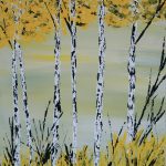Tracy Hansens painting, Yellow Birch, is part of her exhibit showing at Grace Ridge Brewing in Homer, Alaska. (Photo by Michael Armstrong/Homer News)