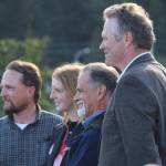 State Rep. Ben Carpenter (left), Lydia Jacoby (second from left), State Sen. Peter Micciche (second from right) and Gov. Mike Dunleavy (right) pose for a picture on Thursday, Aug. 5, 2021 in Seward, Alaska. (Ashlyn O'Hara/Peninsula Clarion)