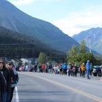 People line up to watch Olympic gold medalist Lydia Jacoby pass through Seward during her celebratory parade on Thursday, August 5, 2021. (Ashlyn OHara/Peninsula Clarion)