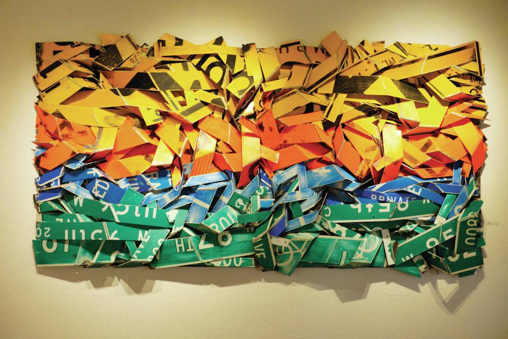 Sheila Wynes Strata #4 is part of her show that opened Friday, Aug. 6, 2021, at Bunnell Street Arts Center. (Photo by Michael Armstrong/Homer News)