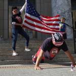 Michael S. Lockett / Juneau Empire
Marine Corps and Army veteran Darren Hafford does pushups in front of the Alaska State Capitol as part of a fundraising effort where Hafford is traveling to every state capitol building and doing pushups in front of them to raise awareness and money for veteran suicide prevention. Juneau is his 49th, with only Hawaii remaining.