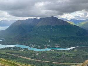 A section of trees are cleared to make way for the Cooper Landing Bypass, on Aug. 10, 2021, in Cooper Landing, Alaska. (Photo by Jeff Helminiak/Peninsula Clarion)