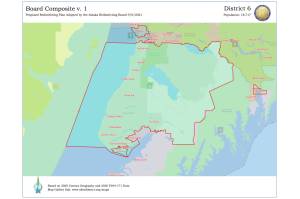A proposed Alaska Legislature redistricting plan adopted by the Alaska Redistricting Board on Thursday, Sept. 9, 2021. Under the plan, a new District 6 is formed out of District 31, with the northern line ending at Funny River. Fritz Creek is moved into a new District 5 formed out of District 32. (Map by Alaska Redistricting Board)